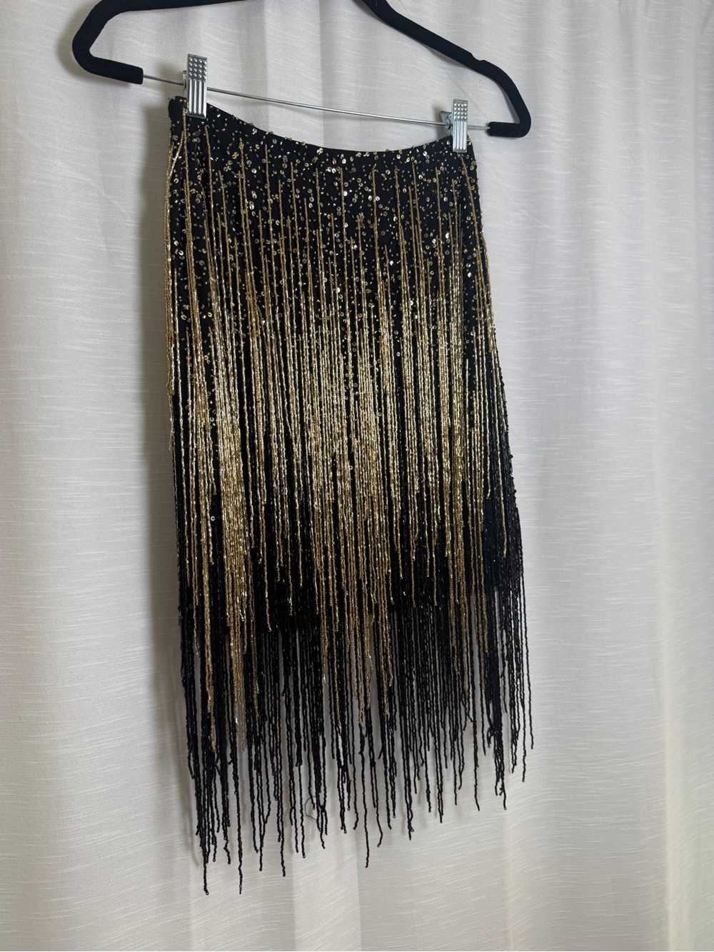 Nasty Gal Black & Gold Beaded Fringe Skirt Gatsby Festival Luxe | NWT Size 0 - Picture 11 of 15